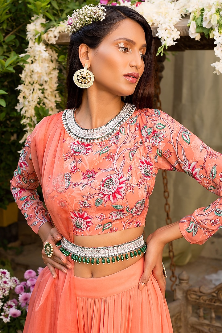 Coral Georgette Palazzo Pant Set by Chhavvi Aggarwal at Pernia's Pop Up Shop