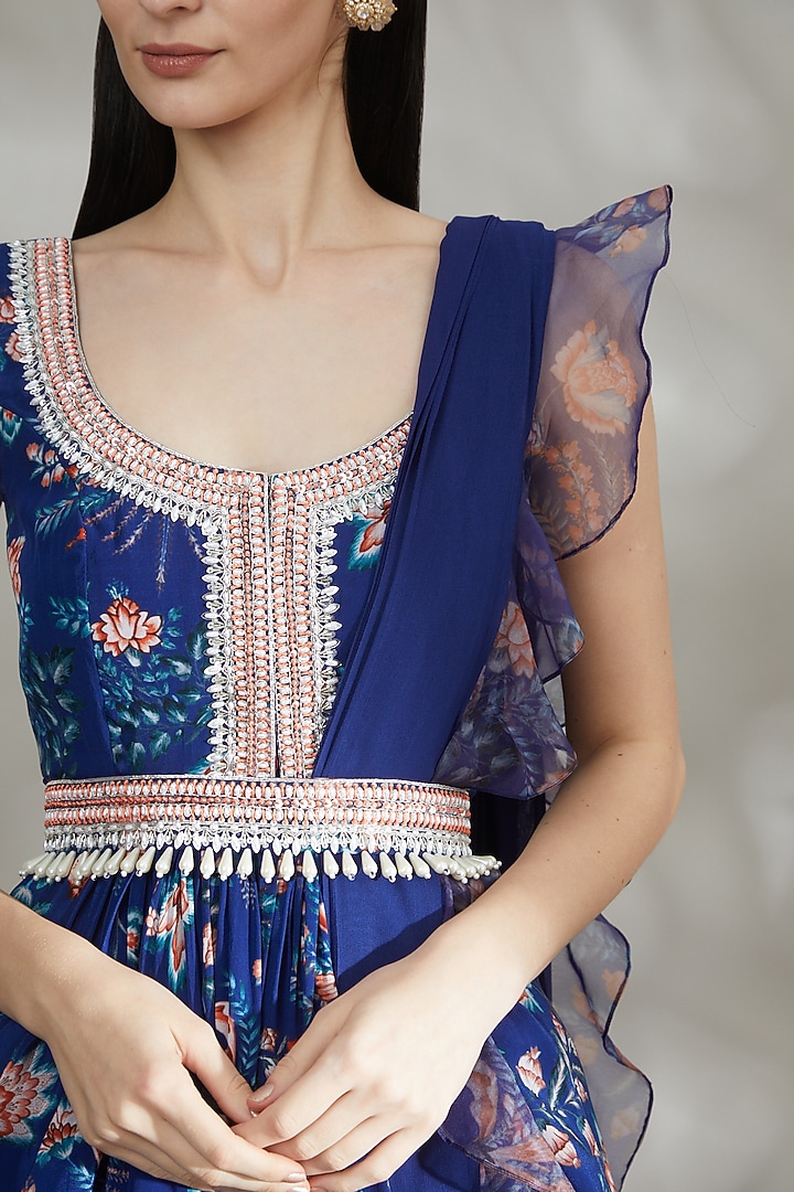 Cobalt Blue Printed Kurta Set by Chhavvi Aggarwal at Pernia's Pop Up Shop
