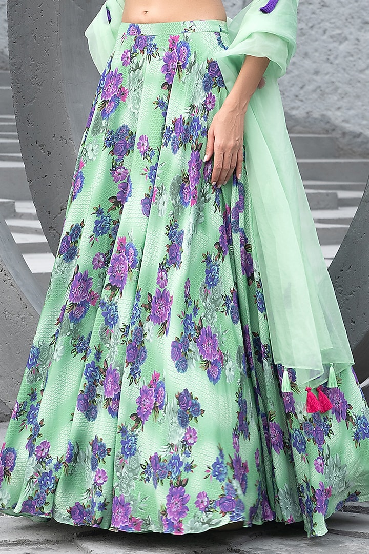Sea Green Crepe Printed Wedding Lehenga Set by Chhavvi Aggarwal at Pernia's Pop Up Shop