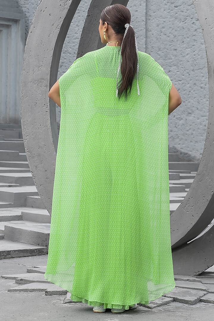 Lime Green Georgette Printed Wedding Sharara Set by Chhavvi Aggarwal at Pernia's Pop Up Shop