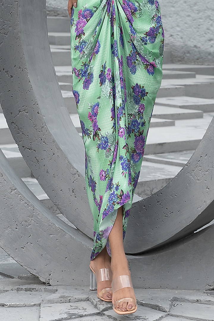 Sea Green Crepe Printed Midi Vacation Shirt Dress by Chhavvi Aggarwal at Pernia's Pop Up Shop
