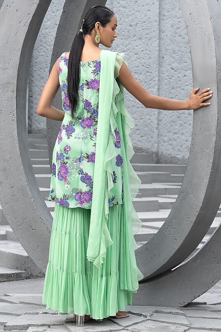 Sea Green Georgette Party Wear Sharara Set by Chhavvi Aggarwal at Pernia's Pop Up Shop