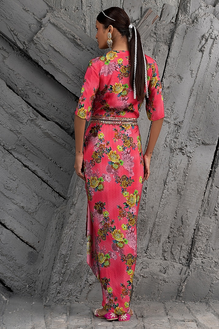 Raspberry Pink Georgette Printed Maxi Vacation Dress by Chhavvi Aggarwal at Pernia's Pop Up Shop