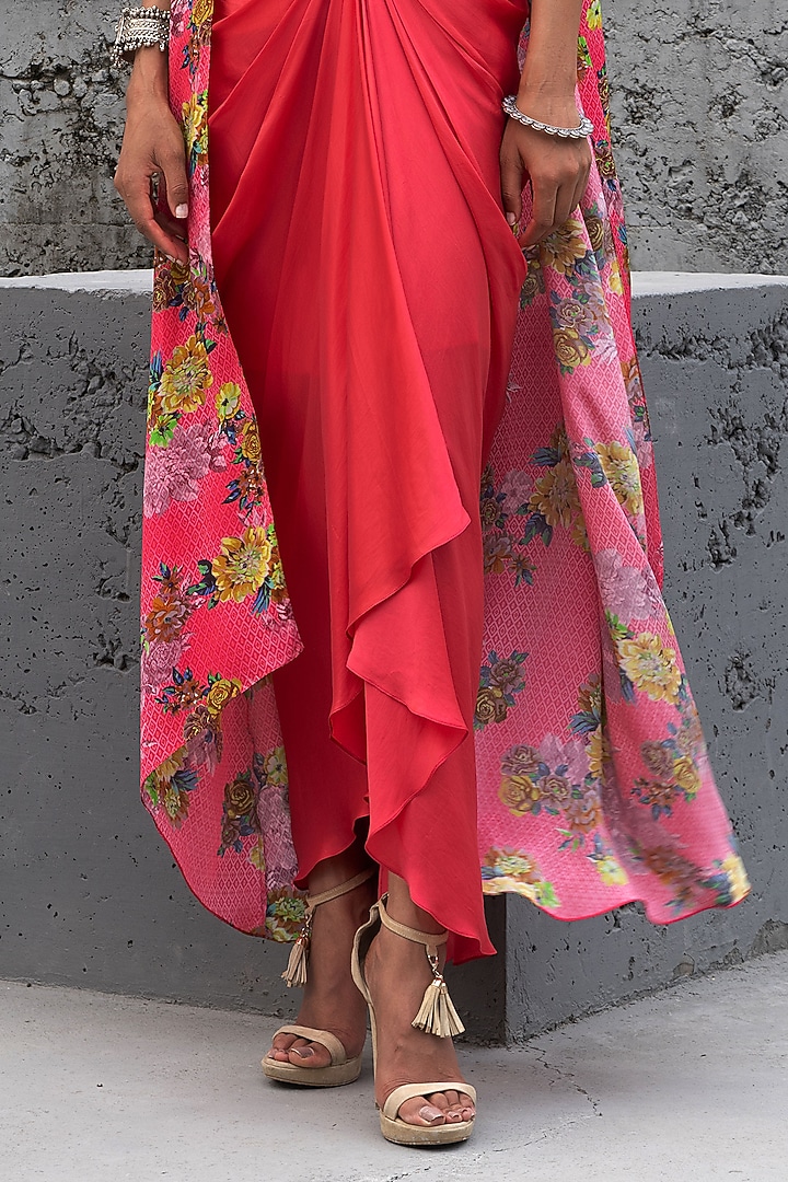 Raspberry Pink Bemberg Satin Skirt Set by Chhavvi Aggarwal at Pernia's Pop Up Shop