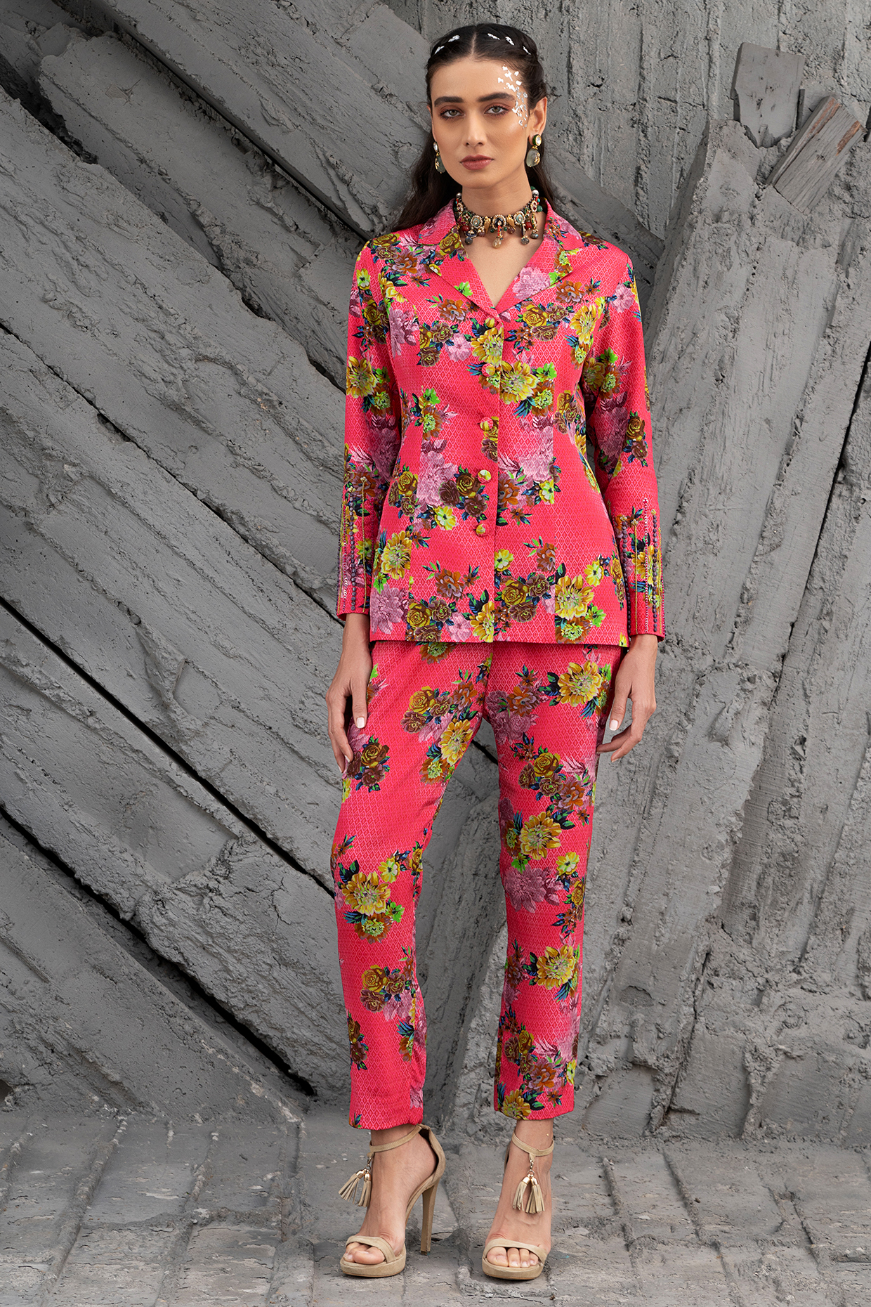 Raspberry Pink Crepe Printed Co-Ord Set by Chhavvi Aggarwal at Pernia's Pop Up Shop