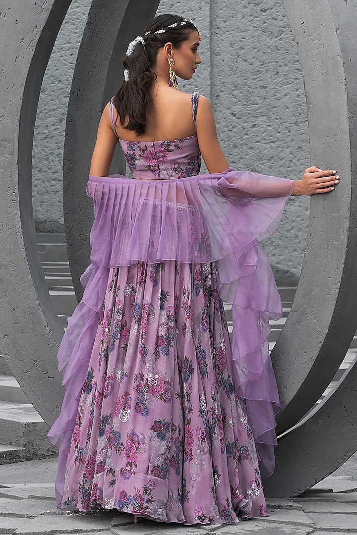 Lavender Georgette Printed Wedding Lehenga Set by Chhavvi Aggarwal at Pernia's Pop Up Shop
