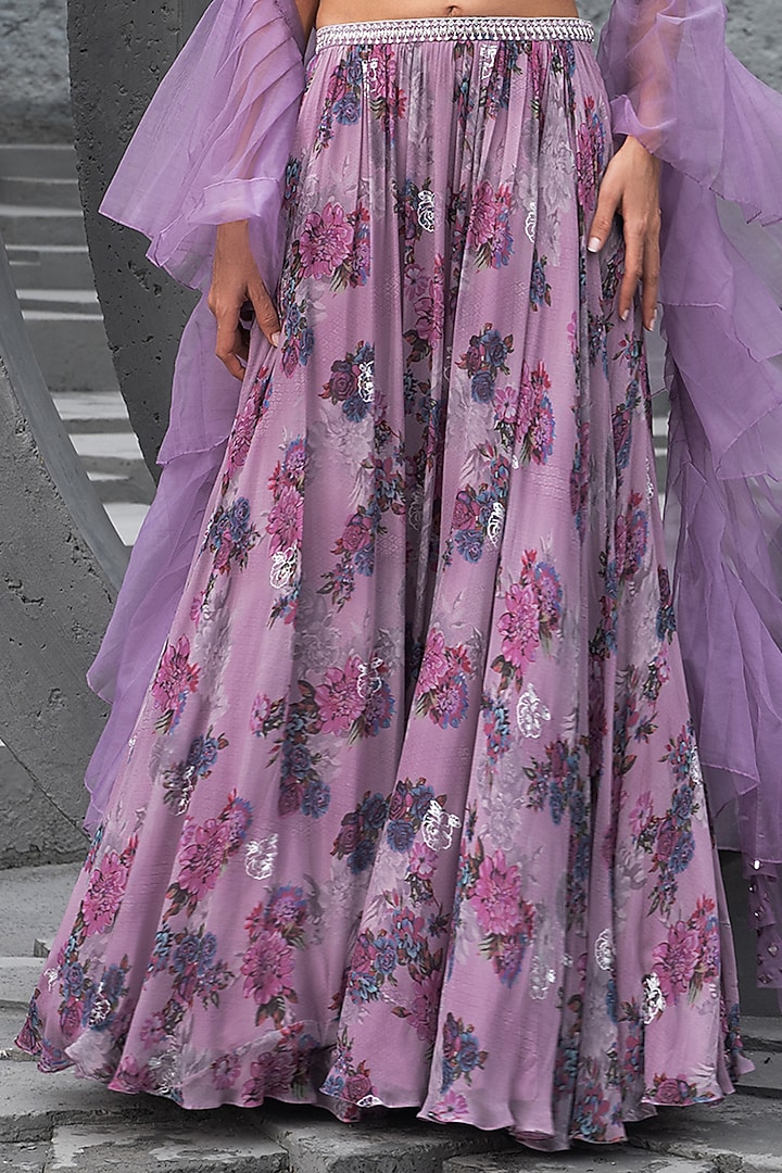 Lavender Georgette Printed Wedding Lehenga Set by Chhavvi Aggarwal at Pernia's Pop Up Shop