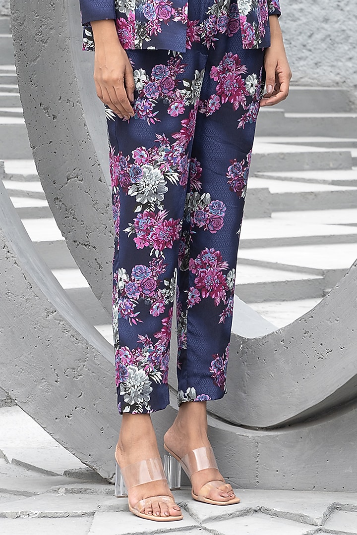 Navy Blue Crepe Printed Co-Ord Set by Chhavvi Aggarwal at Pernia's Pop Up Shop