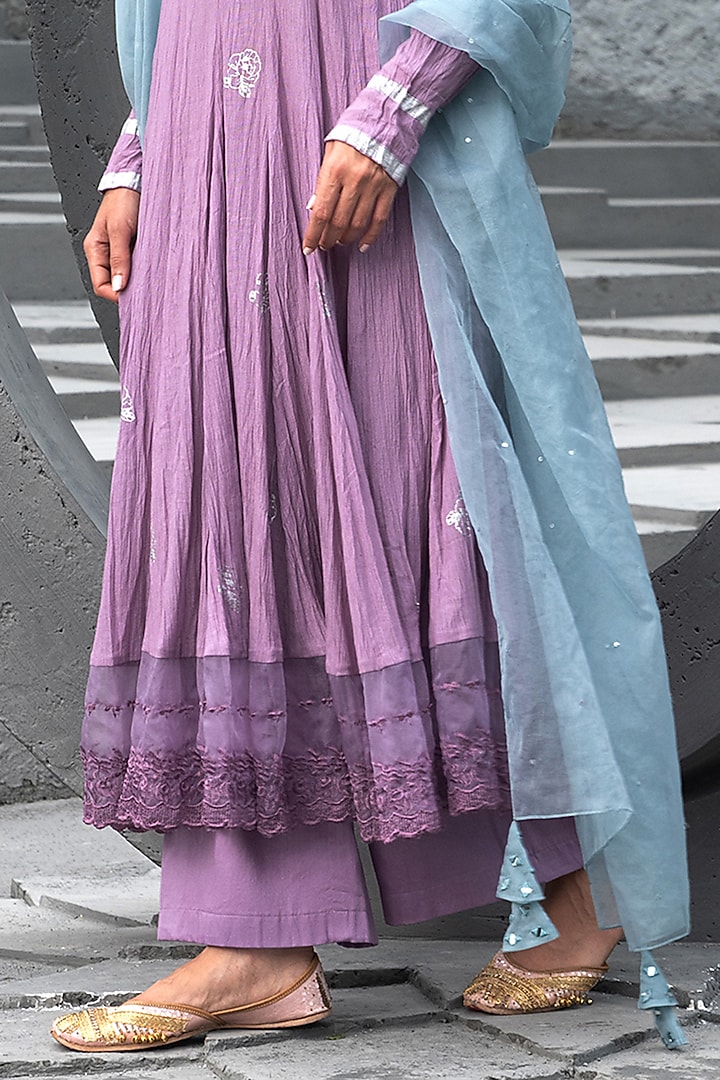 Lavender Cotton Printed Party Wear Anarkali Set by Chhavvi Aggarwal at Pernia's Pop Up Shop