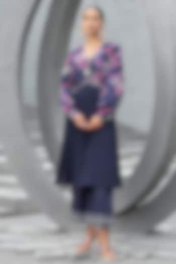 Navy Blue Cotton Printed Kurta Set by Chhavvi Aggarwal at Pernia's Pop Up Shop