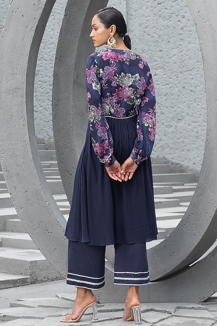 Navy Blue Cotton Printed Kurta Set by Chhavvi Aggarwal at Pernia's Pop Up Shop