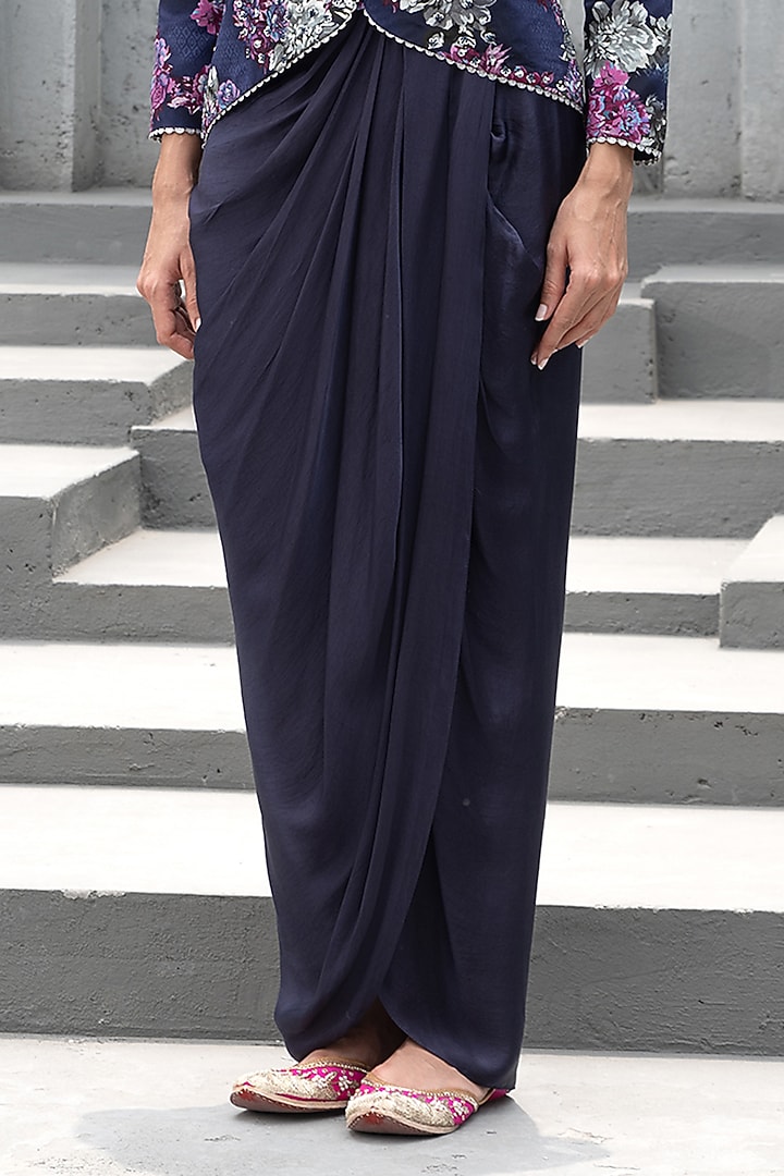 Navy Blue Bemberg Satin Skirt Set by Chhavvi Aggarwal at Pernia's Pop Up Shop