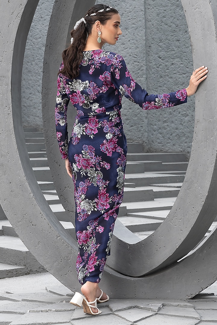 Navy Blue Crepe Printed Maxi Vacation Dress by Chhavvi Aggarwal at Pernia's Pop Up Shop