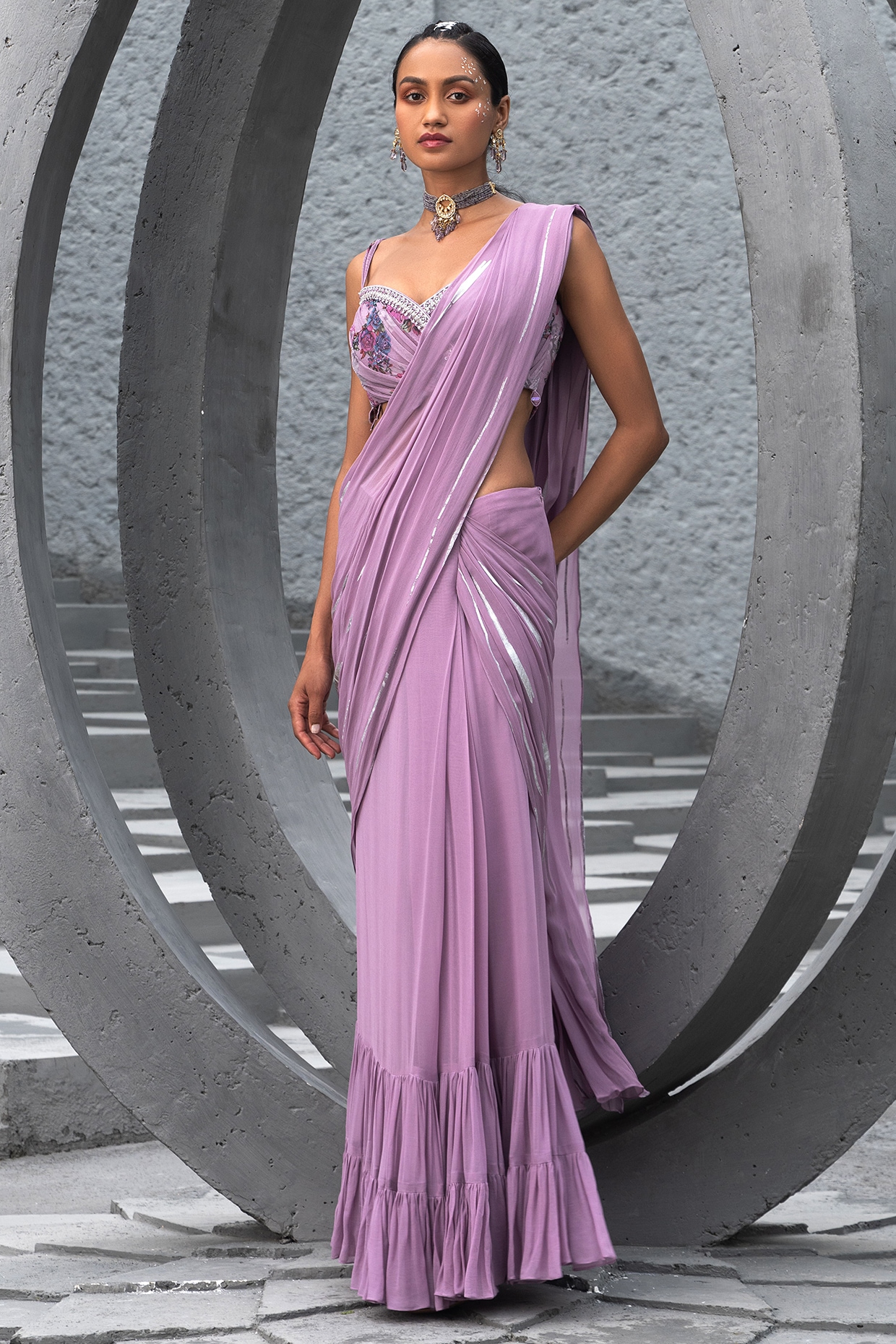 Lavender Embellished Saree - Buy Lavender Embellished Saree online in India