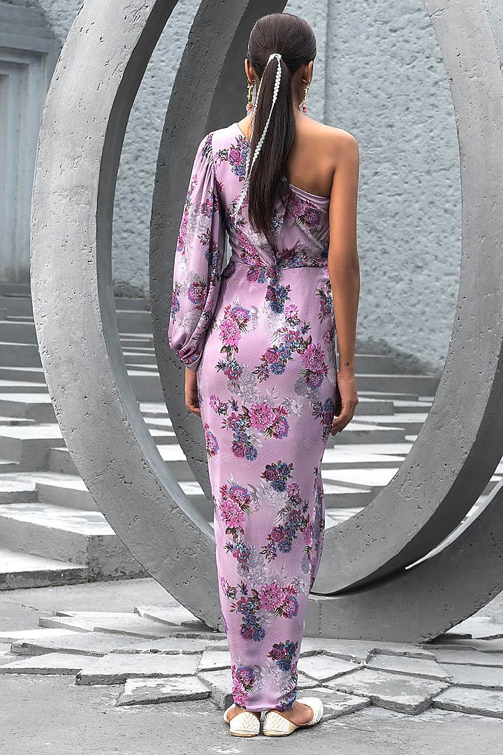 Lavender Crepe Printed Maxi Vacation Dress by Chhavvi Aggarwal at Pernia's Pop Up Shop