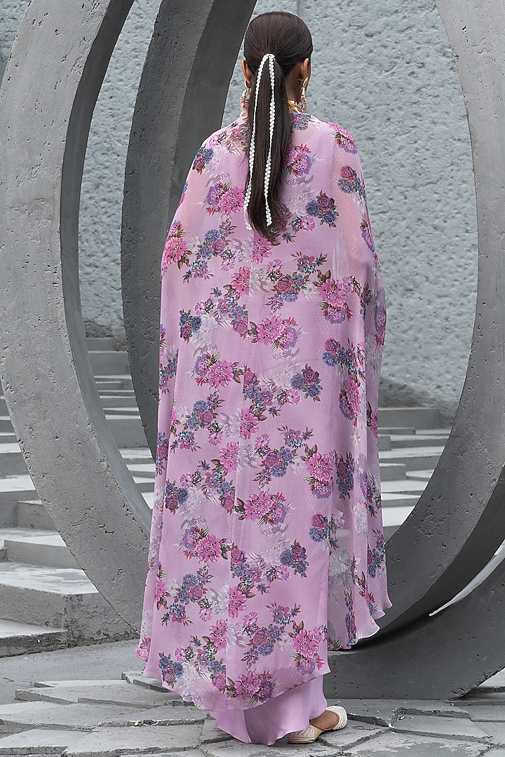 Lavender Bemberg Satin Draped Skirt Set by Chhavvi Aggarwal at Pernia's Pop Up Shop