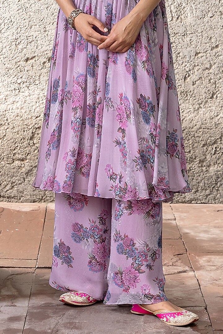Lavender Georgette Printed Party Wear Anarkali Set by Chhavvi Aggarwal at Pernia's Pop Up Shop
