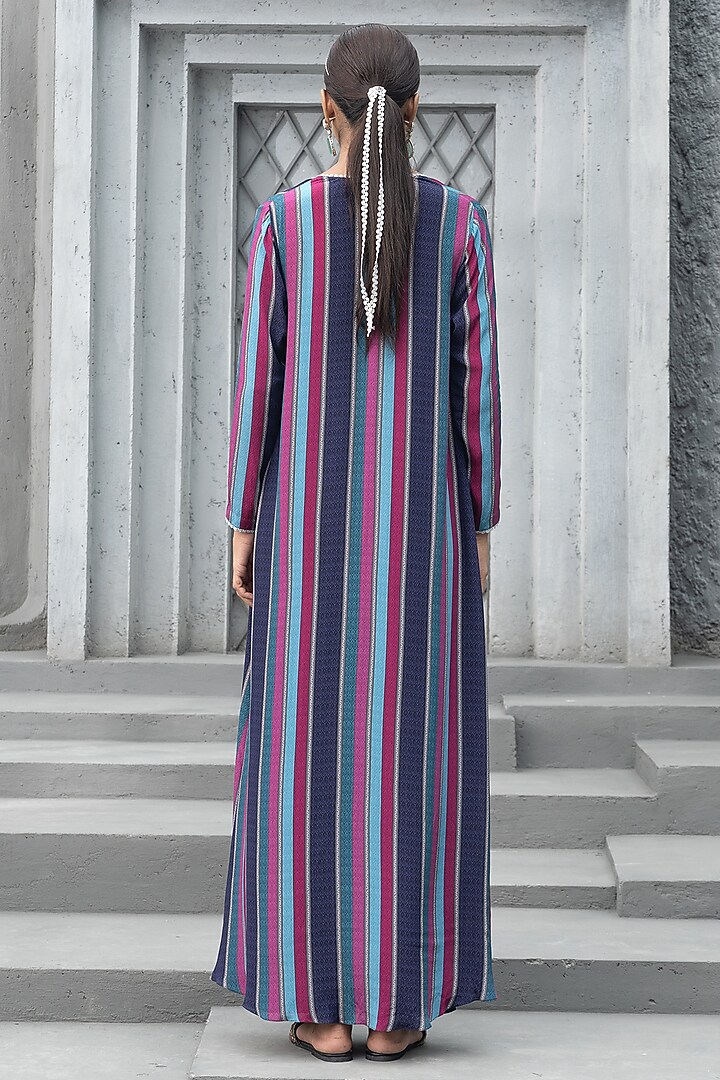 Navy Blue Crepe & Soft Net Printed Cape Set by Chhavvi Aggarwal at Pernia's Pop Up Shop