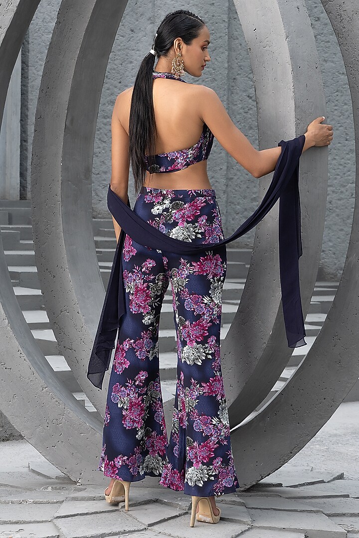 Navy Blue Crepe & Georgette Printed Co-Ord Set by Chhavvi Aggarwal at Pernia's Pop Up Shop