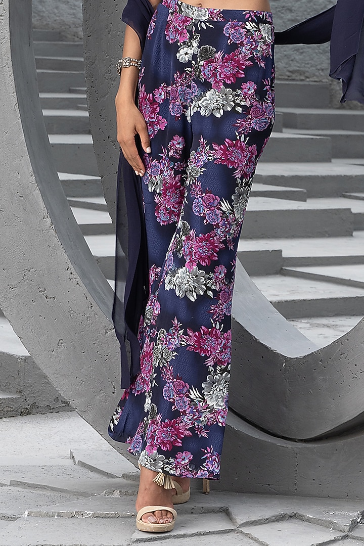 Navy Blue Crepe & Georgette Printed Co-Ord Set by Chhavvi Aggarwal at Pernia's Pop Up Shop