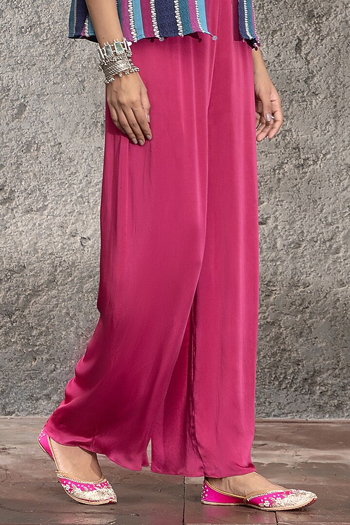 Burgundy Crepe & Chiffon Satin Jumpsuit With Cape by Chhavvi Aggarwal at Pernia's Pop Up Shop