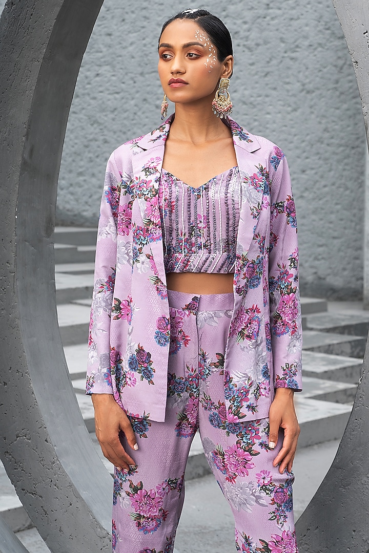 Lavender Crepe Printed Co-Ord Set by Chhavvi Aggarwal at Pernia's Pop Up Shop