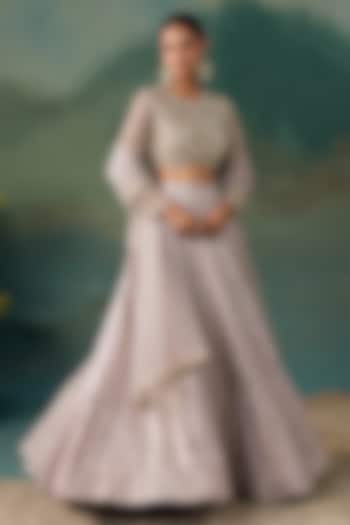 Grey Banarasi Silk Embroidered Wedding Lehenga Set by Chhavvi Aggarwal at Pernia's Pop Up Shop