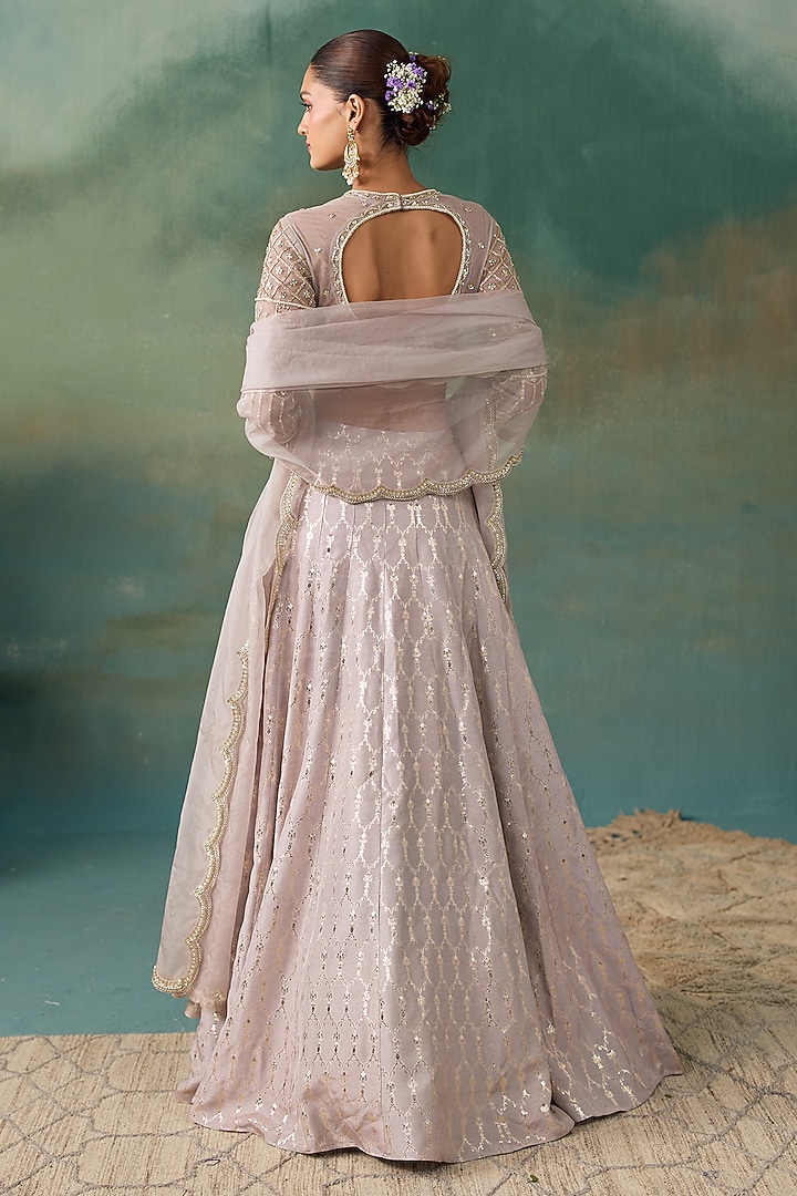 Grey Banarasi Silk Embroidered Wedding Lehenga Set by Chhavvi Aggarwal at Pernia's Pop Up Shop