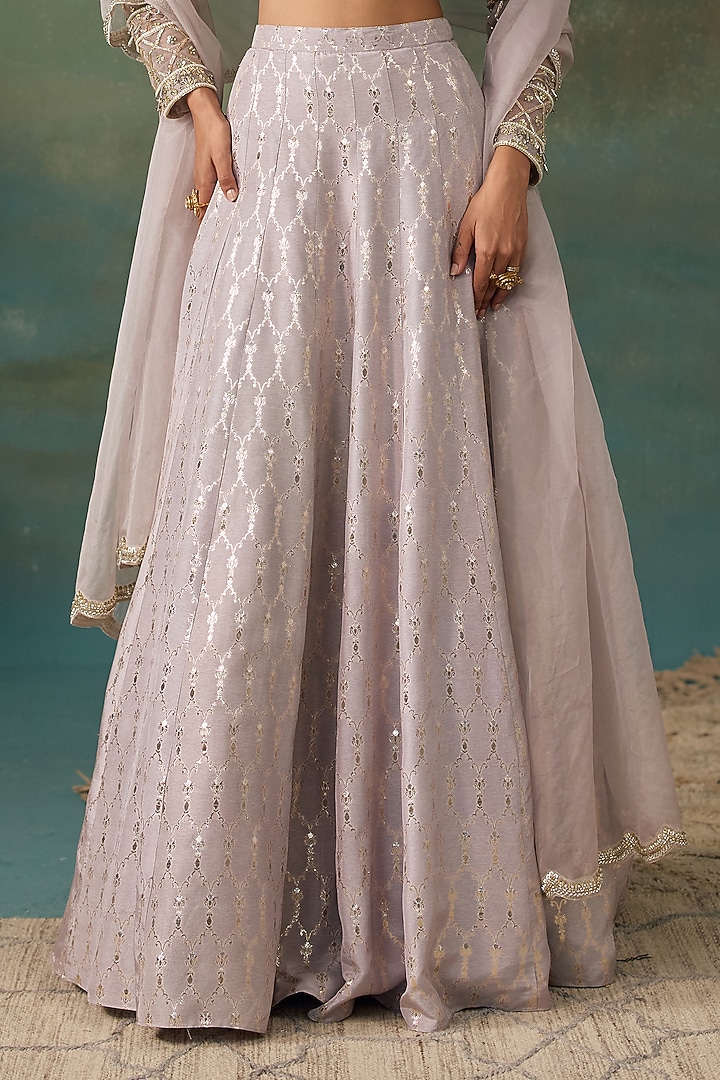 Grey Banarasi Silk Embroidered Wedding Lehenga Set by Chhavvi Aggarwal at Pernia's Pop Up Shop