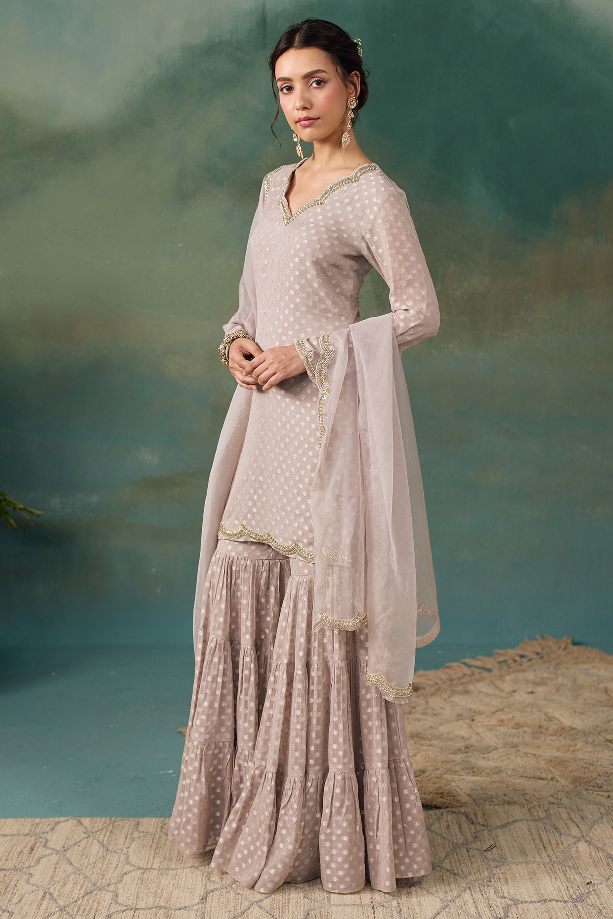 Chhavvi Aggarwal Grey Banarasi Silk Printed Sharara Set