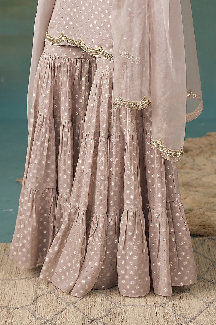 Grey Banarasi Silk Printed Wedding Sharara Set by Chhavvi Aggarwal at Pernia's Pop Up Shop