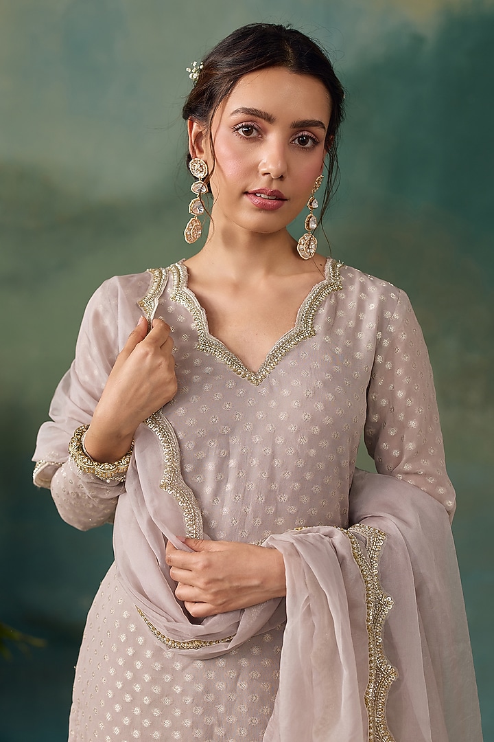 Grey Banarasi Silk Printed Wedding Sharara Set by Chhavvi Aggarwal at Pernia's Pop Up Shop