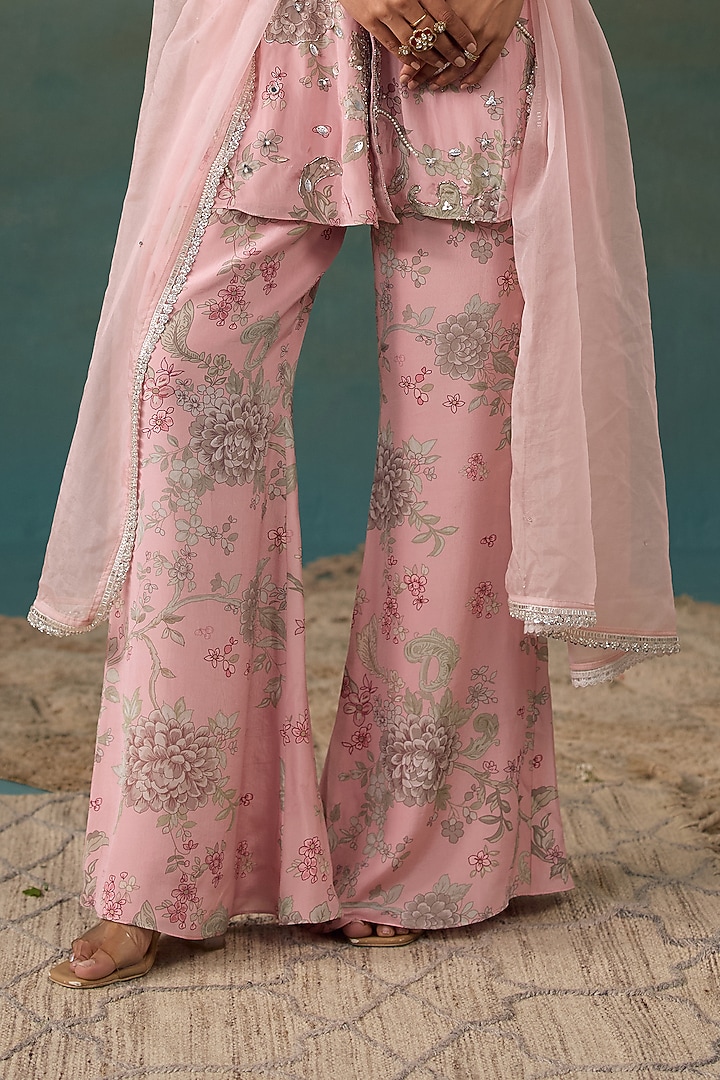 Blush Pink Crepe Floral Printed Tunic Set by Chhavvi Aggarwal at Pernia's Pop Up Shop