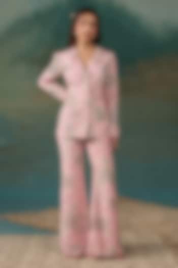 Blush Pink Crepe Embroidered Jacket Set by Chhavvi Aggarwal at Pernia's Pop Up Shop