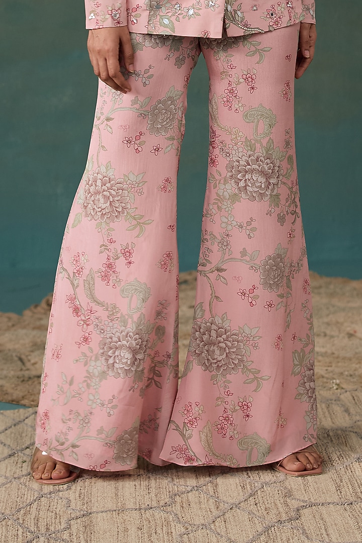 Blush Pink Crepe Embroidered Jacket Set by Chhavvi Aggarwal at Pernia's Pop Up Shop