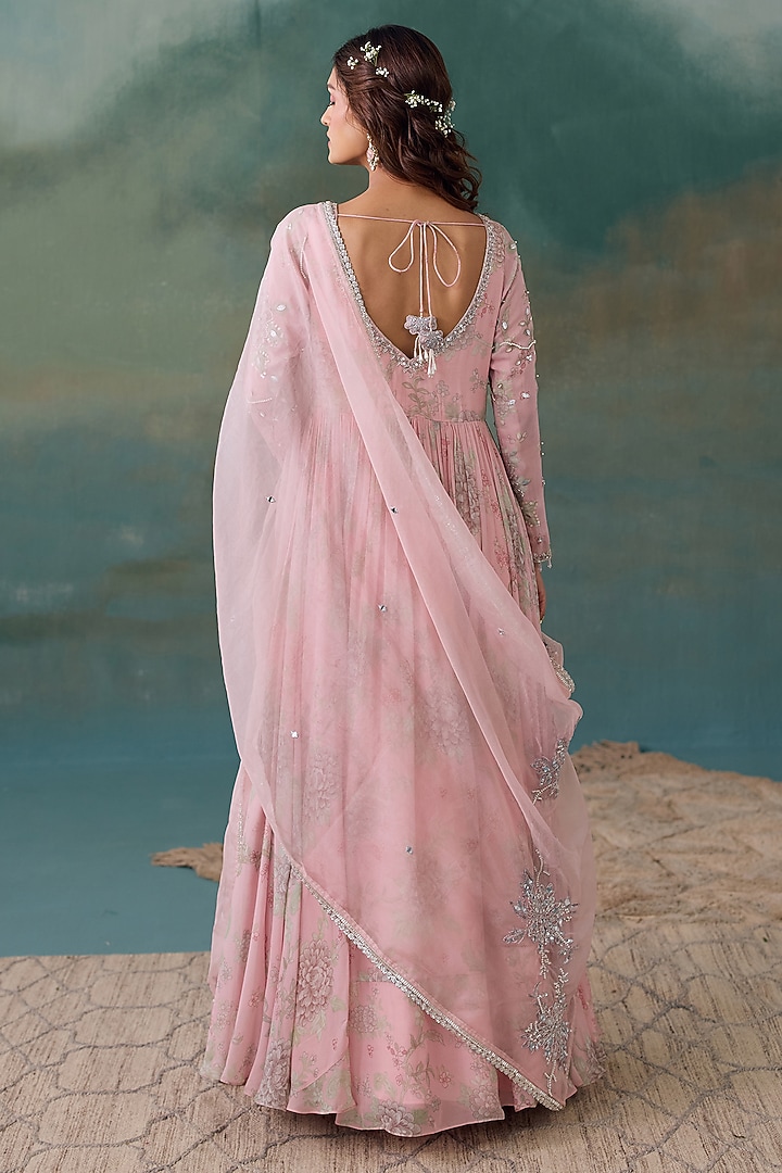 Blush Pink Georgette Embroidered Wedding Anarkali Set by Chhavvi Aggarwal at Pernia's Pop Up Shop