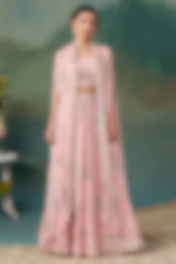 Blush Pink Georgette Floral Printed Wedding Lehenga Set by Chhavvi Aggarwal at Pernia's Pop Up Shop