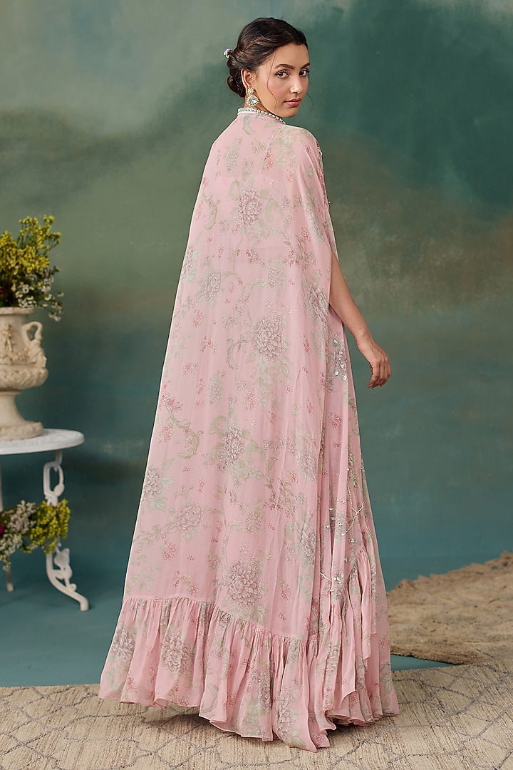 Blush Pink Georgette Floral Printed Wedding Lehenga Set by Chhavvi Aggarwal at Pernia's Pop Up Shop