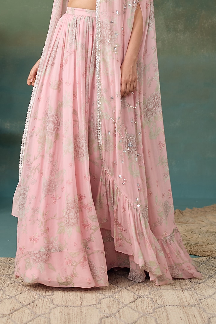 Blush Pink Georgette Floral Printed Wedding Lehenga Set by Chhavvi Aggarwal at Pernia's Pop Up Shop