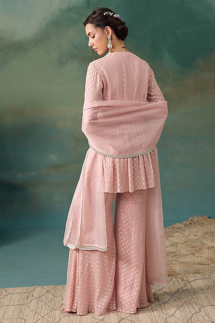 Blush Pink Banarasi Silk Embellished Wedding Sharara Set by Chhavvi Aggarwal at Pernia's Pop Up Shop