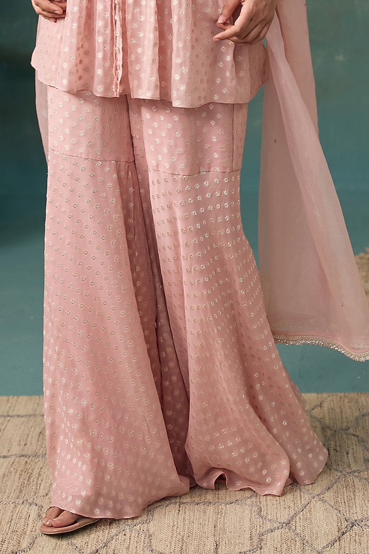 Blush Pink Banarasi Silk Embellished Wedding Sharara Set by Chhavvi Aggarwal at Pernia's Pop Up Shop