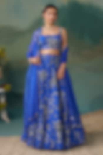 Royal Blue Georgette Printed Wedding Lehenga Set by Chhavvi Aggarwal at Pernia's Pop Up Shop
