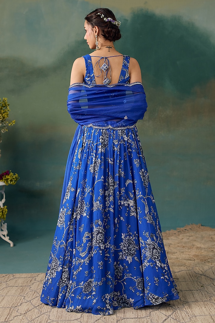 Royal Blue Georgette Printed Wedding Lehenga Set by Chhavvi Aggarwal at Pernia's Pop Up Shop