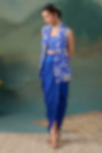 Royal Blue Crepe Printed Skirt Set by Chhavvi Aggarwal at Pernia's Pop Up Shop