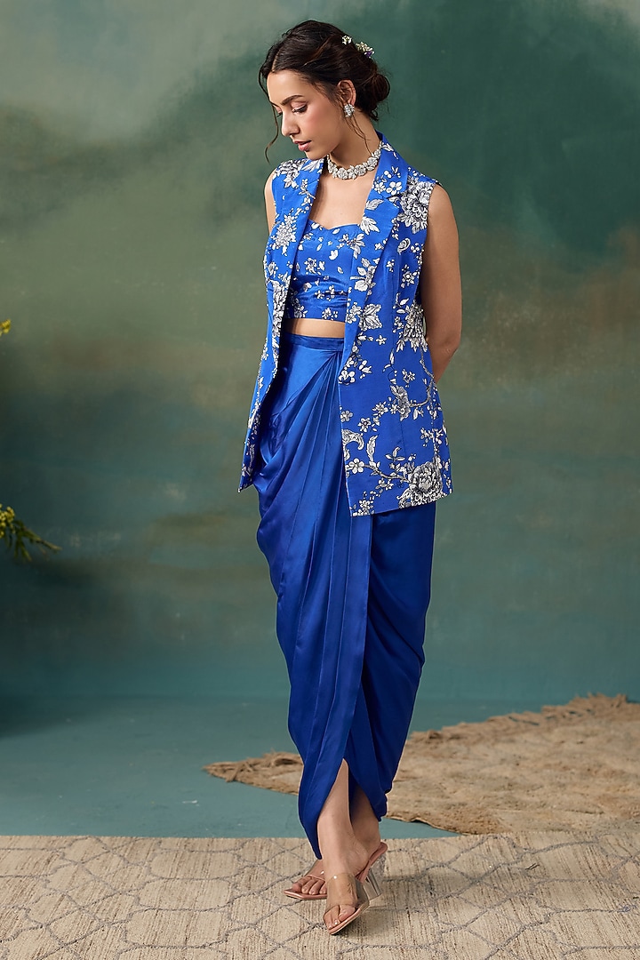 Royal Blue Crepe Printed Skirt Set by Chhavvi Aggarwal at Pernia's Pop Up Shop
