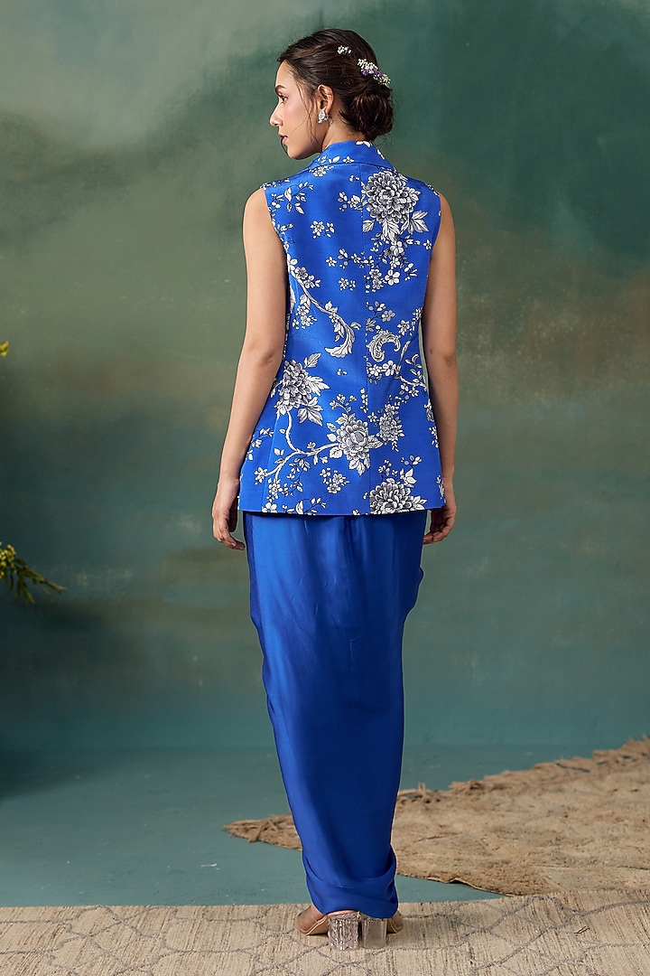 Royal Blue Crepe Printed Skirt Set by Chhavvi Aggarwal at Pernia's Pop Up Shop