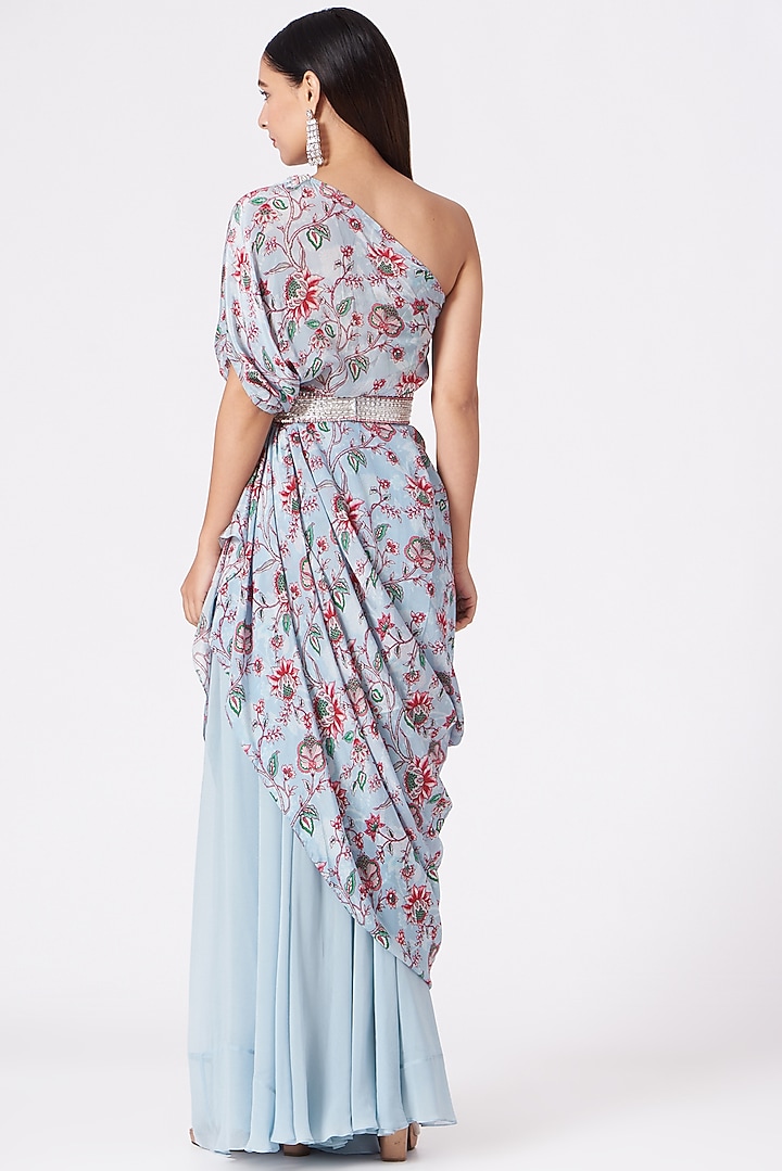 Powder Blue Hand Embroidered Tunic Set by Chhavvi Aggarwal at Pernia's Pop Up Shop