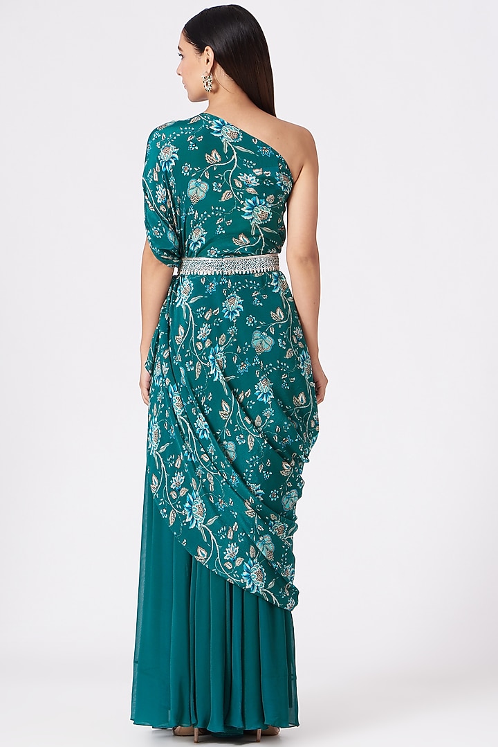 Teal Blue Embroidered Tunic Set by Chhavvi Aggarwal at Pernia's Pop Up Shop