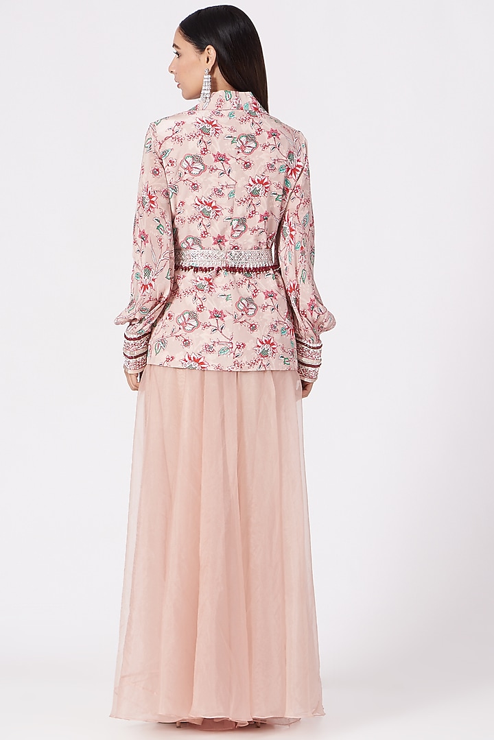 Nude Pink Hand Embroidered Jacket Set by Chhavvi Aggarwal at Pernia's Pop Up Shop