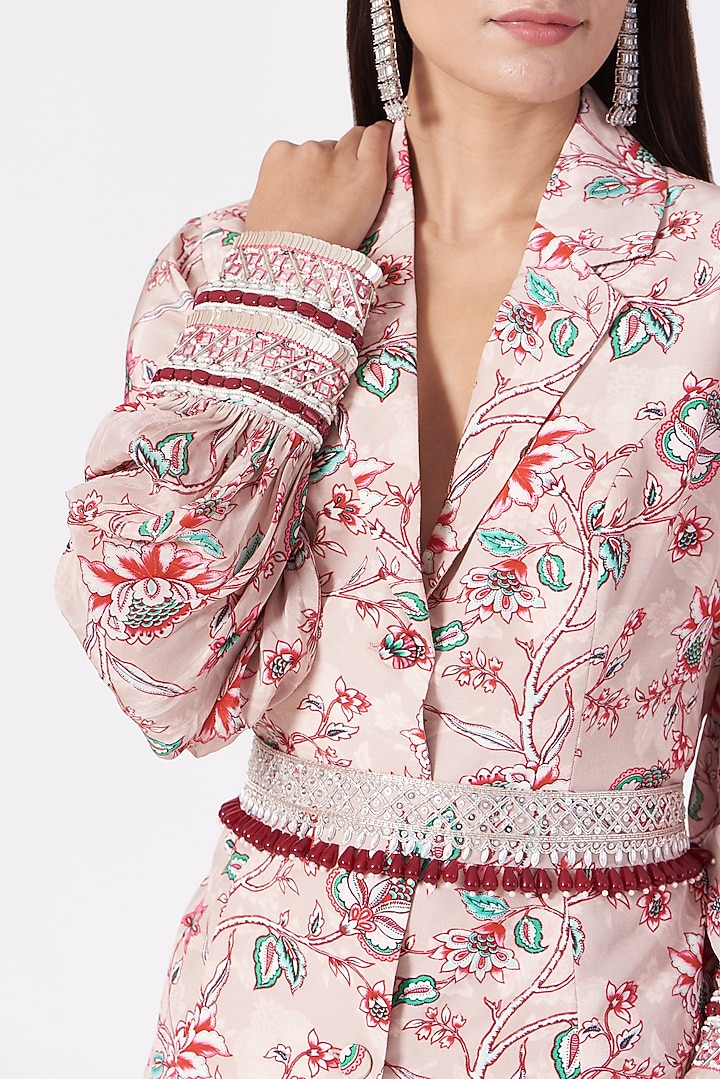 Nude Pink Hand Embroidered Jacket Set by Chhavvi Aggarwal at Pernia's Pop Up Shop